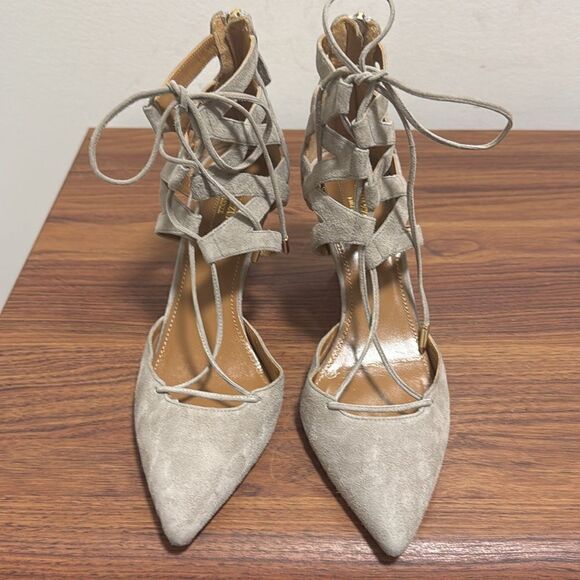 Aquazzura Frienze Belgravia 75 Light Gray Suede Pump Stiletto Pumps Size 38. - Picture 1 of 7